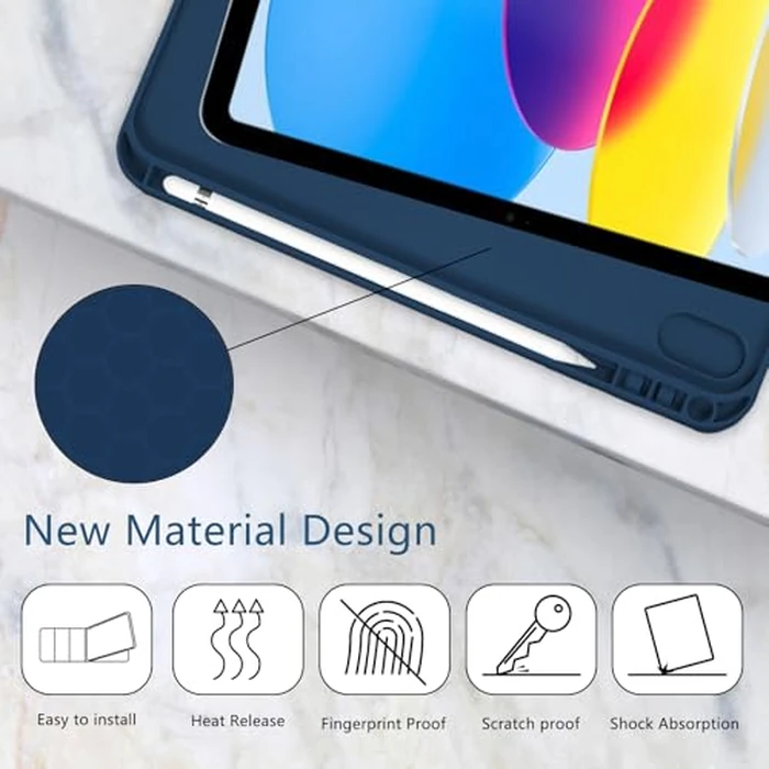 TopPerfekt for iPad 10th Generation Case 10.9 inch 2022, Initial Chenille Letter Suture, Personalized iPad 10.9 inch Case with Auto Sleep/Wake, Pencil Holder (Deep Blue, S) by TopPerfekt - Image 5