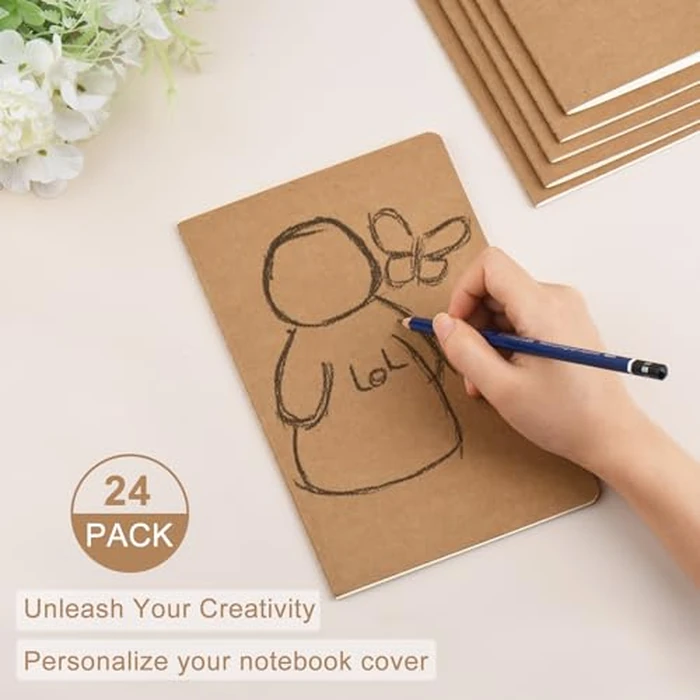 ZCZN 24 Pack A5 Lined Notebook, Jounural Kraft Notebooks 60 Pages(30 Sheets), 8.15 * 5.5 Inches Notebooks Bulk, Diary, Subject, Memo Notebbos for Work, School, Office by ZCZN - Image 3