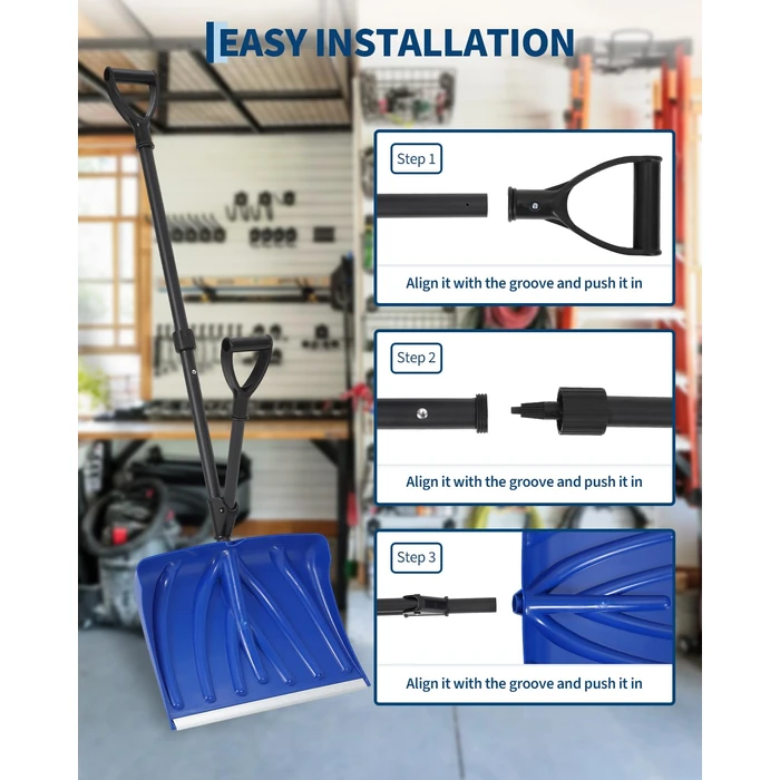 Snow Shovel, 18x13 in Blade, Ergonomic Snow Shovels with Assisted D-Ring Handle, 4.5LBS Lightweight Steel Shoveling Tool for Driveway Walkway Garden Patio Yard Camping, Blue & Black by Garvee - Image 4