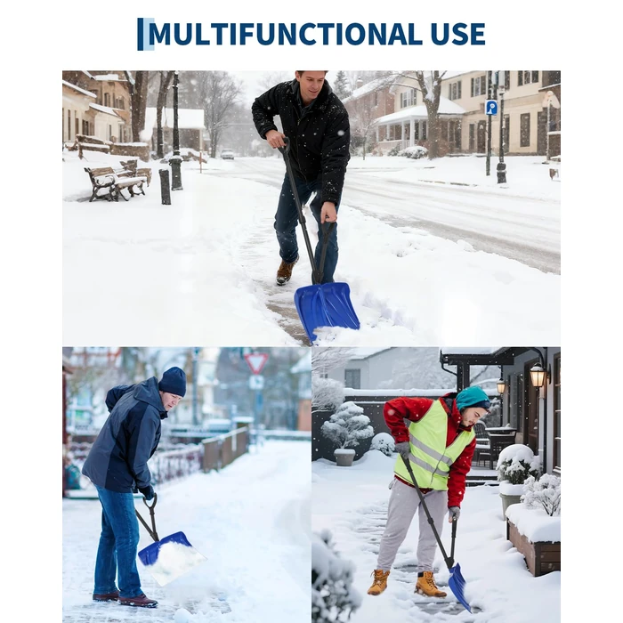 Snow Shovel, 18x13 in Blade, Ergonomic Snow Shovels with Assisted D-Ring Handle, 4.5LBS Lightweight Steel Shoveling Tool for Driveway Walkway Garden Patio Yard Camping, Blue & Black by Garvee - Image 7