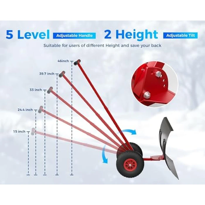 Snow Pusher with Wheels 29" W x 20" H, Heavy Duty Metal Snow Shovel for Driveway, Adjustable Handle & Angle, Ergonomic Double Rod Design, Efficient Snow Removal for Sidewalks & Decks by ExploreHorizon - Image 1