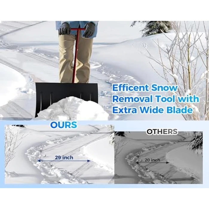 Snow Pusher with Wheels 29" W x 20" H, Heavy Duty Metal Snow Shovel for Driveway, Adjustable Handle & Angle, Ergonomic Double Rod Design, Efficient Snow Removal for Sidewalks & Decks by ExploreHorizon - Image 3