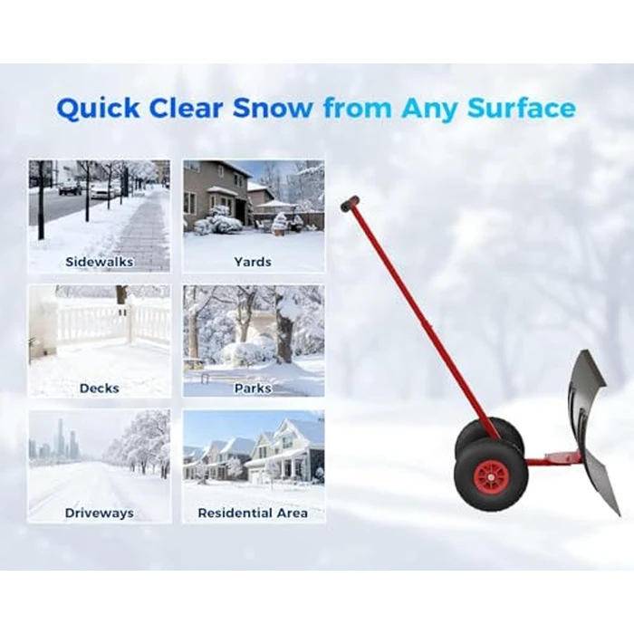 Snow Pusher with Wheels 29" W x 20" H, Heavy Duty Metal Snow Shovel for Driveway, Adjustable Handle & Angle, Ergonomic Double Rod Design, Efficient Snow Removal for Sidewalks & Decks by ExploreHorizon - Image 4