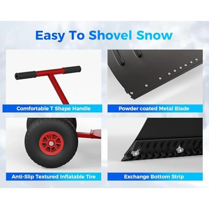 Snow Pusher with Wheels 29" W x 20" H, Heavy Duty Metal Snow Shovel for Driveway, Adjustable Handle & Angle, Ergonomic Double Rod Design, Efficient Snow Removal for Sidewalks & Decks by ExploreHorizon - Image 5