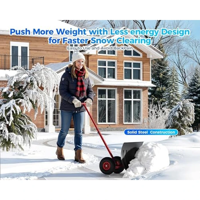 Snow Pusher with Wheels 29" W x 20" H, Heavy Duty Metal Snow Shovel for Driveway, Adjustable Handle & Angle, Ergonomic Double Rod Design, Efficient Snow Removal for Sidewalks & Decks by ExploreHorizon - Image 7