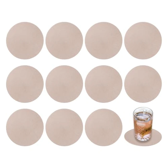 uxcell Round Faux Leather Coasters 4 Inch,12 Pcs Non-Slip Washable Cup Coasters for Coffee Tabletop Protection,Drink Coasters Suit for Home Office Bar Decor, Champagne by uxcell - Image 1