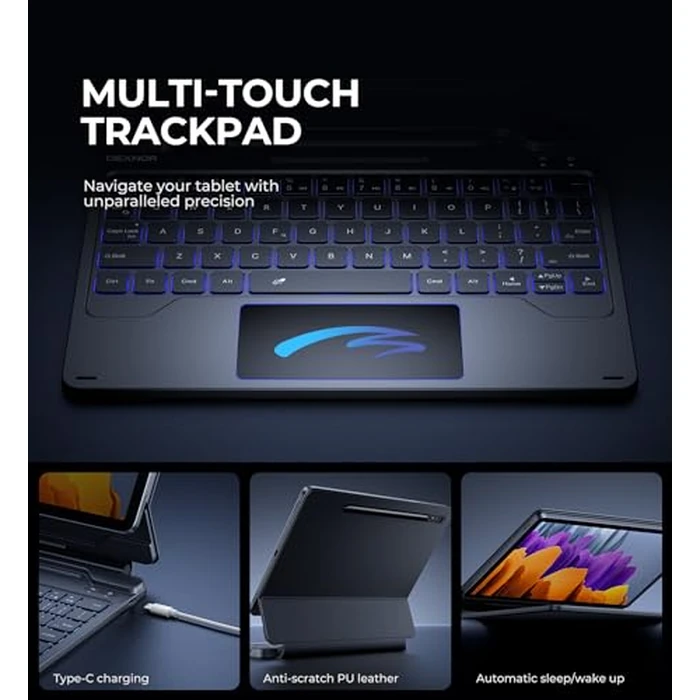 Dexnor Keyboard Case for Samsung Galaxy Tab S10 Lite/S10 FE/S9 FE 5G 10.9"/S9 11"/ Case with Keyboard Magnetic Floating Cantilever Stand Multi-Touch Trackpad Wireless Backlit with S Pen Holder, Black by Dexnor - Image 5