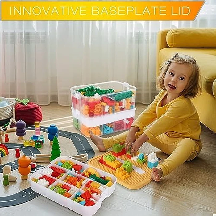 WillingHeart Kids Toys Storage Organizer for Lego Clear Building Blocks Container Box - Yellow by WillingHeart - Image 3