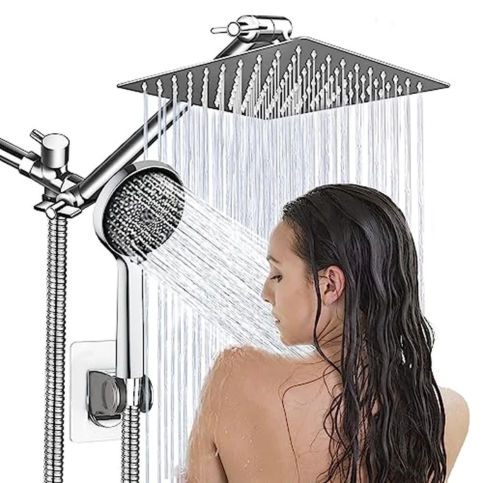 Shower Head,8”Rain Shower Head with Handheld Spray Combo with 11'' Angle Adjustable Extension Arm/Flow Regulator/Shower System,High Pressure Rainfall Shower Head Bathroom,Chrome by Ashwanth - Used - Like New condition