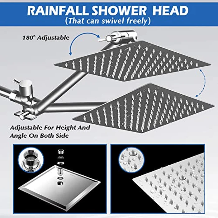 Shower Head,8”Rain Shower Head with Handheld Spray Combo with 11'' Angle Adjustable Extension Arm/Flow Regulator/Shower System,High Pressure Rainfall Shower Head Bathroom,Chrome by Ashwanth - Image 4