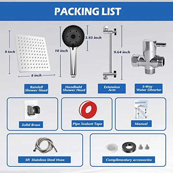 Shower Head,8”Rain Shower Head with Handheld Spray Combo with 11'' Angle Adjustable Extension Arm/Flow Regulator/Shower System,High Pressure Rainfall Shower Head Bathroom,Chrome by Ashwanth - Image 7