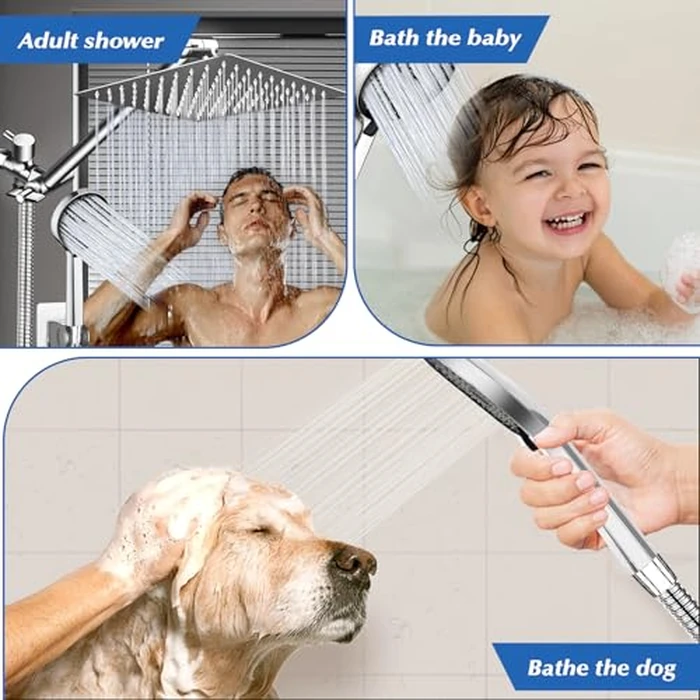 Shower Head,8”Rain Shower Head with Handheld Spray Combo with 11'' Angle Adjustable Extension Arm/Flow Regulator/Shower System,High Pressure Rainfall Shower Head Bathroom,Chrome by Ashwanth - Image 8
