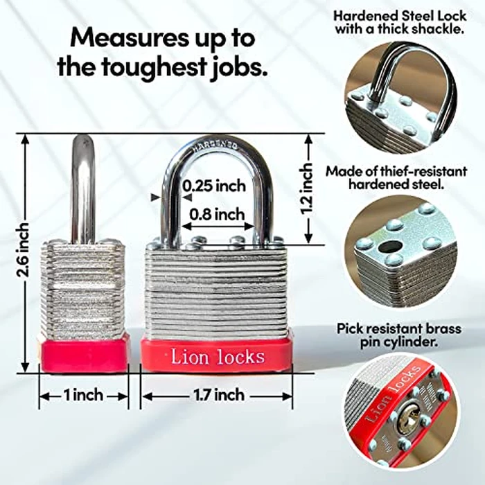 Lion Locks 24 Keyed-Alike Padlocks w/ 1.25” Shackle, 48 Keys, Hardened Steel Case, Brass Cylinder (24-Pack) - for Hasp Latch, Sheds, Fences, Storage Locker, School, Gym by Lion Locks - Image 2