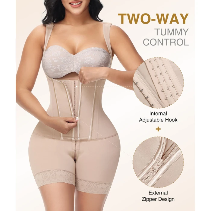 M MYODRESS Fajas Colombianas Moldeadoras Full Body Shapewear Tummy Control Faja Body Shaper Girdles Postpartum Faja Post Surgery Compression Garment Tummy Tuck Bbl Shapewear Beige M by M MYODRESS - Image 3