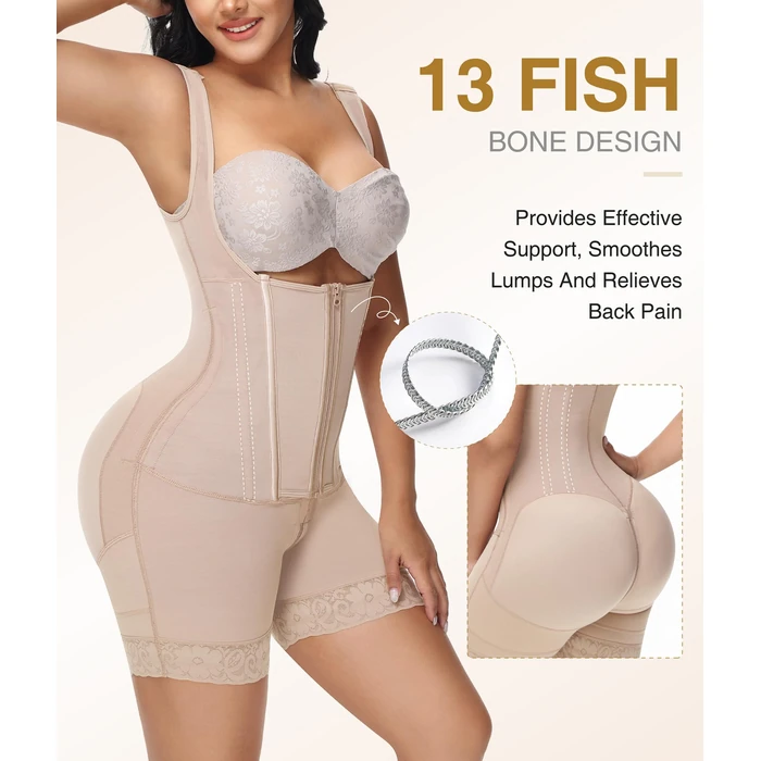 M MYODRESS Fajas Colombianas Moldeadoras Full Body Shapewear Tummy Control Faja Body Shaper Girdles Postpartum Faja Post Surgery Compression Garment Tummy Tuck Bbl Shapewear Beige M by M MYODRESS - Image 4