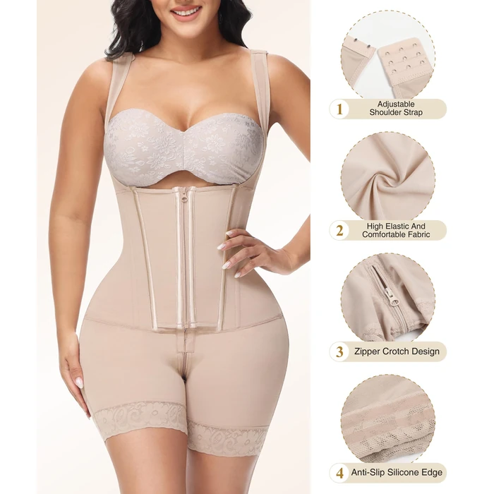 M MYODRESS Fajas Colombianas Moldeadoras Full Body Shapewear Tummy Control Faja Body Shaper Girdles Postpartum Faja Post Surgery Compression Garment Tummy Tuck Bbl Shapewear Beige M by M MYODRESS - Image 5