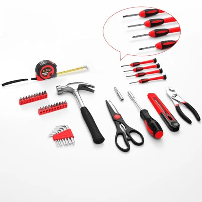 39-Piece Household Tool Set with Toolbox Storage Case - All Purpose Small Hand Tool Kit Includes Essential Tools for Home, Office, College Repairs, Red by HANGYING - Image 2