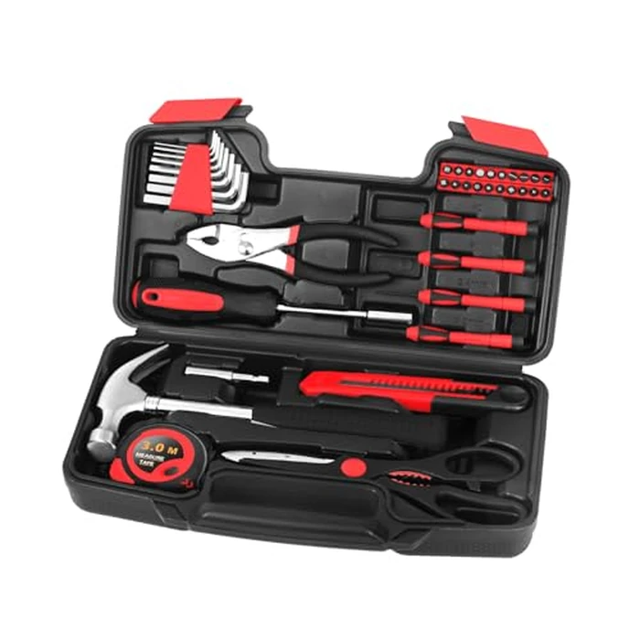 39-Piece Household Tool Set with Toolbox Storage Case - All Purpose Small Hand Tool Kit Includes Essential Tools for Home, Office, College Repairs, Red by HANGYING - Image 8