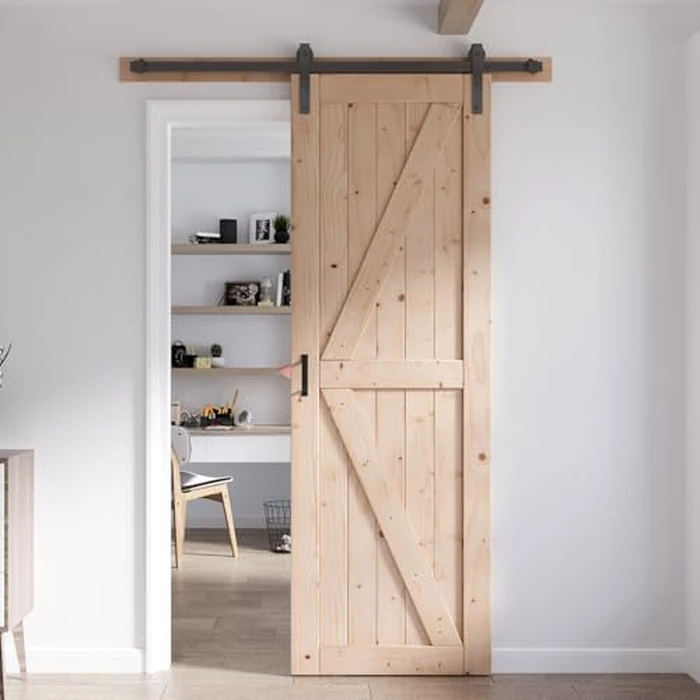 FREDBECK 32in x 96in Sliding Barn Door with 5.5FT Barn Door Hardware Kit Included Wood K Shape Solid Spruce Panel Need to Assembly by FREDBECK - Used - Very Good condition - US$133.34