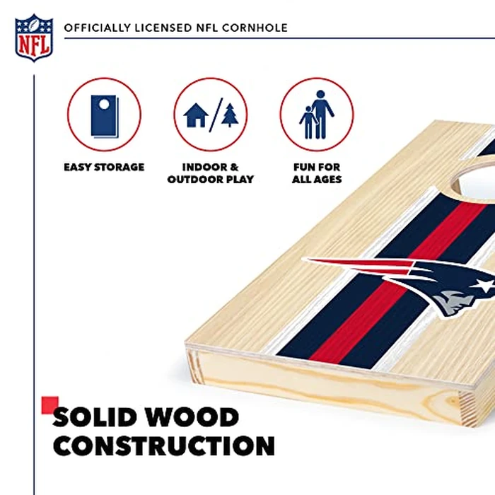 NFL Football New England Patriots 1' x 2' Travel Size Solid Wood Cornhole Set with Direct Print HD Team Graphics - Great Gift for Any Sports Fan! Bean Bag Toss Family Games for Outdoor Play by Wild Sports - Image 3