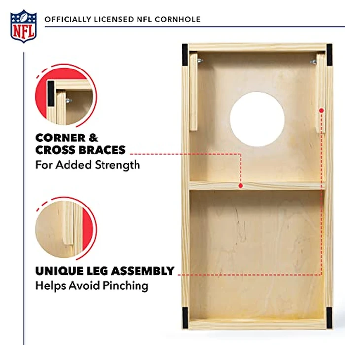 NFL Football New England Patriots 1' x 2' Travel Size Solid Wood Cornhole Set with Direct Print HD Team Graphics - Great Gift for Any Sports Fan! Bean Bag Toss Family Games for Outdoor Play by Wild Sports - Image 4