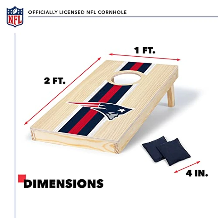 NFL Football New England Patriots 1' x 2' Travel Size Solid Wood Cornhole Set with Direct Print HD Team Graphics - Great Gift for Any Sports Fan! Bean Bag Toss Family Games for Outdoor Play by Wild Sports - Image 5