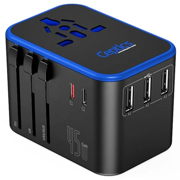 Ceptics Universal Travel Adapter, 45W International Power Adapter with PD & QC 3.0 Dual USB-C, 3 USB Travel Adapter Worldwide, Type I C G A Outlets 110V 220V A/C - EU Euro US UK (11-KU) by Ceptics - Used - Very Good condition