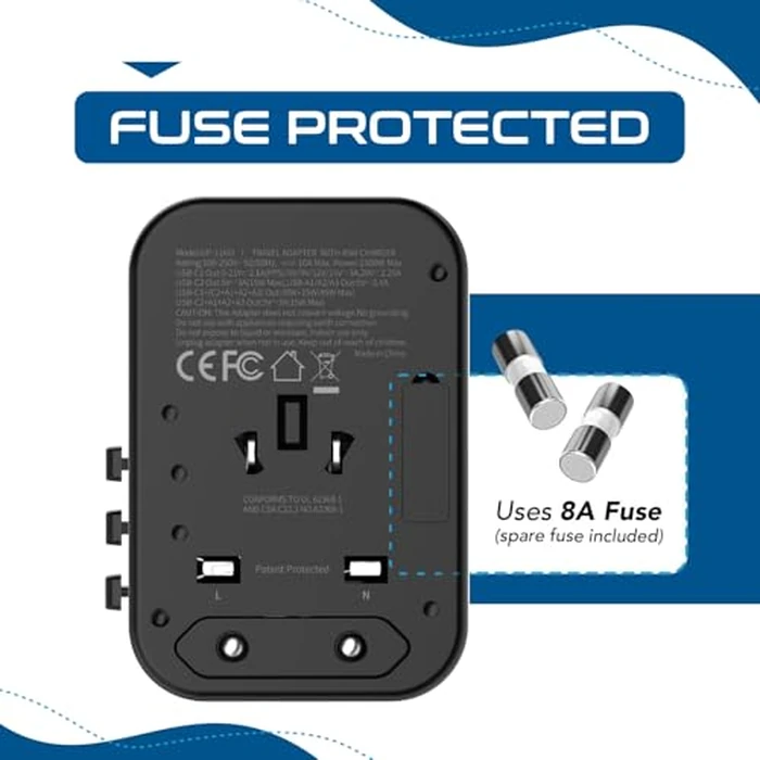 Ceptics Universal Travel Adapter, 45W International Power Adapter with PD & QC 3.0 Dual USB-C, 3 USB Travel Adapter Worldwide, Type I C G A Outlets 110V 220V A/C - EU Euro US UK (11-KU) by Ceptics - Image 9