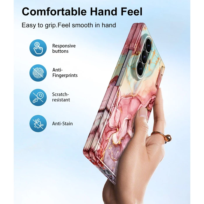 Btscase for Samsung Galaxy Z Fold 7 Case,Built in Front Screen Protector,Gold Glitter Marble Pattern Hard PC Slim Shockproof Full Body Drop Protective Case for Galaxy Z Fold 7 5G, Rose Gold by Btscase - Image 6