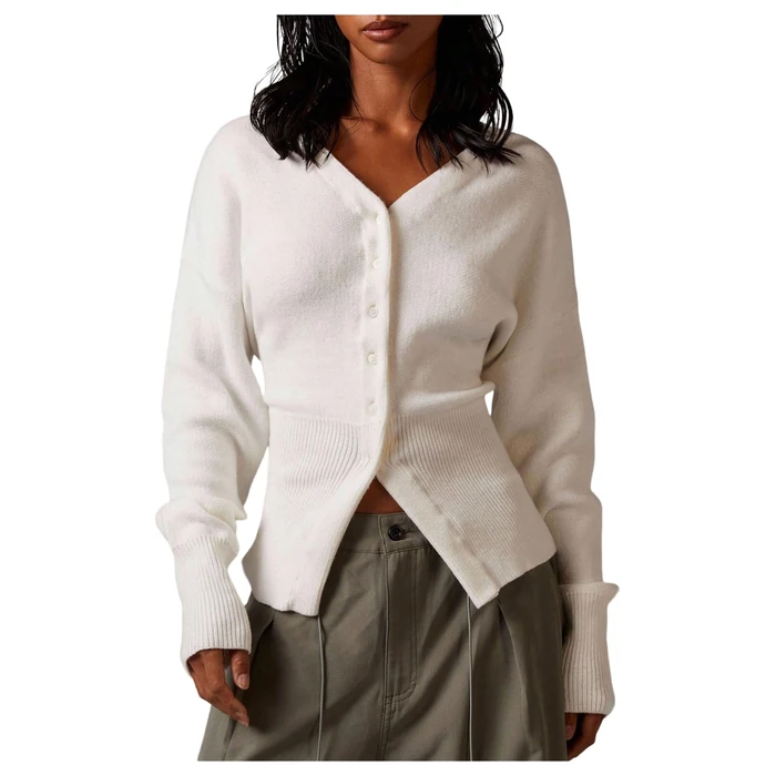 Verdusa Women's Button Up Cardigan Cozy Sweaters Cinched Waist Tops Fall Winter Clothes White Large by Verdusa - Used - Like New condition - US$35.14