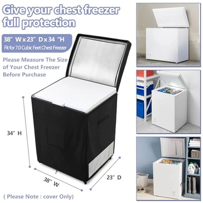 Deep Freezer Covers for Outside,Heavy Duty 600D Durable Chest Freezer Cover Waterproof,Outdoor Freezer Covers for Outside 7.0 Cubic Feet Chest Freezer,Top with Zipper to Open(38"W x 23"D x 34"H,Black) by Dalema - Image 2