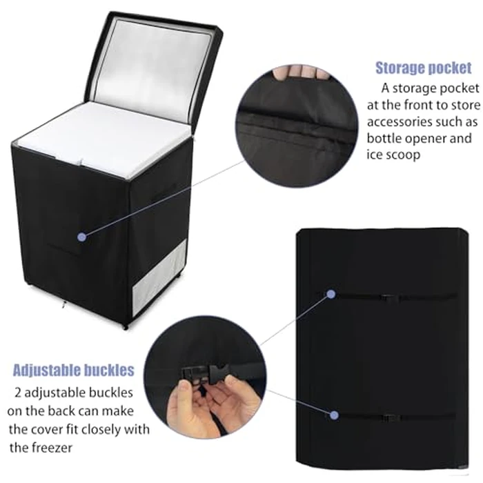 Deep Freezer Covers for Outside,Heavy Duty 600D Durable Chest Freezer Cover Waterproof,Outdoor Freezer Covers for Outside 7.0 Cubic Feet Chest Freezer,Top with Zipper to Open(38"W x 23"D x 34"H,Black) by Dalema - Image 4