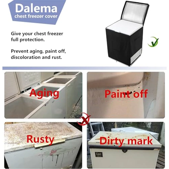 Deep Freezer Covers for Outside,Heavy Duty 600D Durable Chest Freezer Cover Waterproof,Outdoor Freezer Covers for Outside 7.0 Cubic Feet Chest Freezer,Top with Zipper to Open(38"W x 23"D x 34"H,Black) by Dalema - Image 5