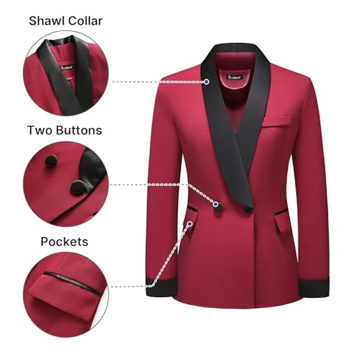 TRONSTORE Women's Pants Suit 2 Piece Set Smil Fit Jacket Shawl Sollar Blazer Dress for Women Wine Red S by TRONSTORE - Image 3