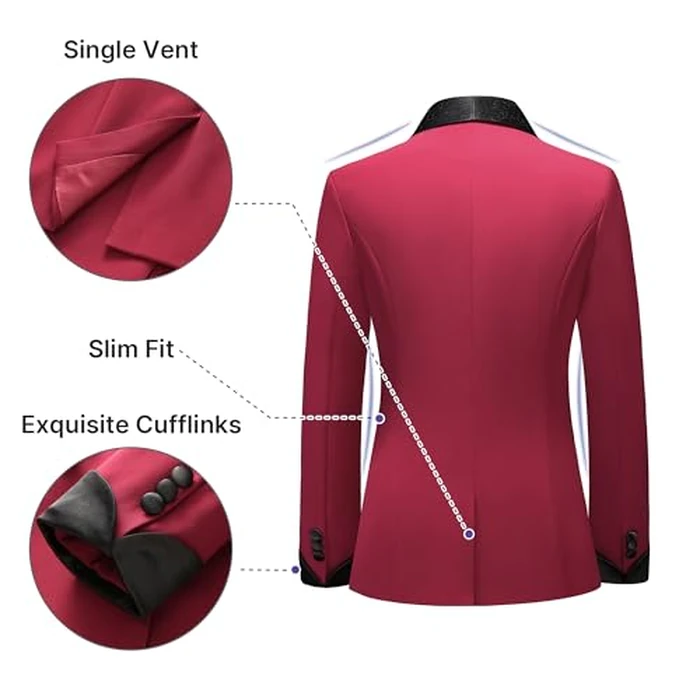 TRONSTORE Women's Pants Suit 2 Piece Set Smil Fit Jacket Shawl Sollar Blazer Dress for Women Wine Red S by TRONSTORE - Image 4