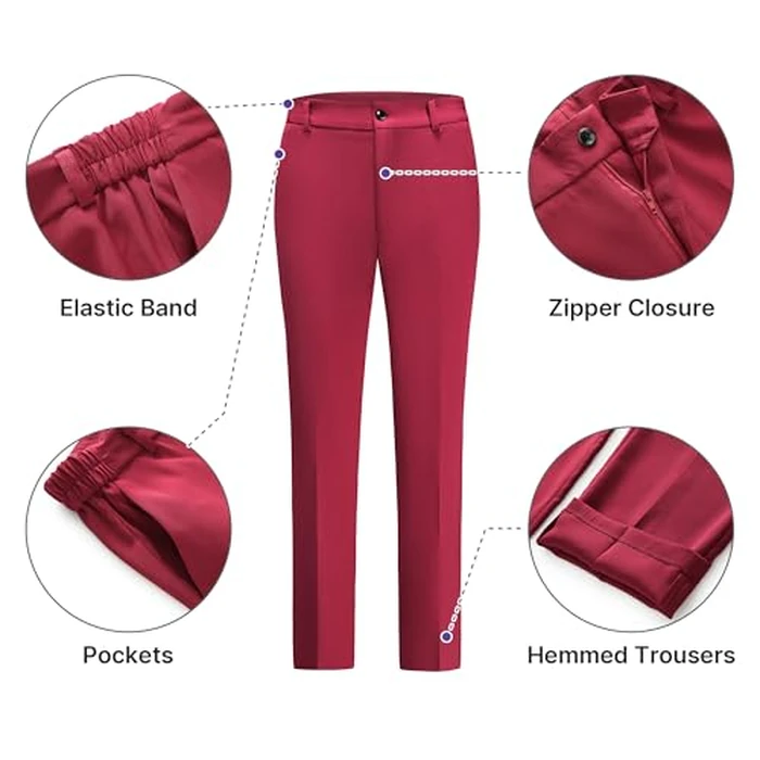 TRONSTORE Women's Pants Suit 2 Piece Set Smil Fit Jacket Shawl Sollar Blazer Dress for Women Wine Red S by TRONSTORE - Image 5