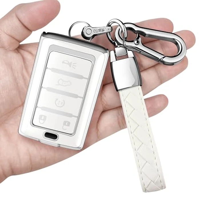 Sindeda for Jeep Key Fob Cover with Keychain Soft Full Protection Key Shell Compatible with Grand Cherokee L Grand Wagoneer 2021-2025 Smart Key 5 Buttons-B(White) by Sindeda - Used - Like New condition - US$14.72