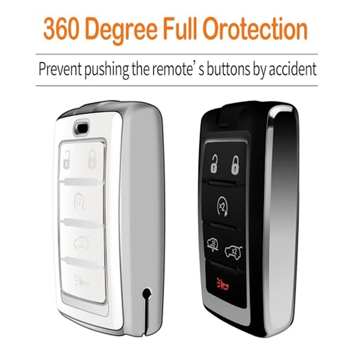 Sindeda for Jeep Key Fob Cover with Keychain Soft Full Protection Key Shell Compatible with Grand Cherokee L Grand Wagoneer 2021-2025 Smart Key 5 Buttons-B(White) by Sindeda - Image 4