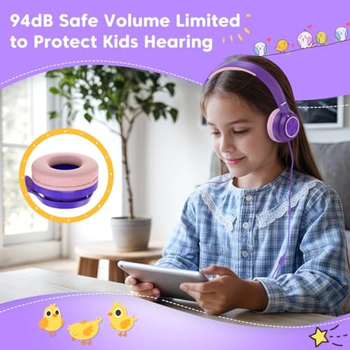 VkingMoR Kids Headphones for School Travel, Upgrade USB Type C Safe Volume 94dB, with Mic HD Stereo Sound Foldable On-Ear Headphones for Boys/Girls/Students/Tablet/Travel Purple by VkingMoR - Image 4