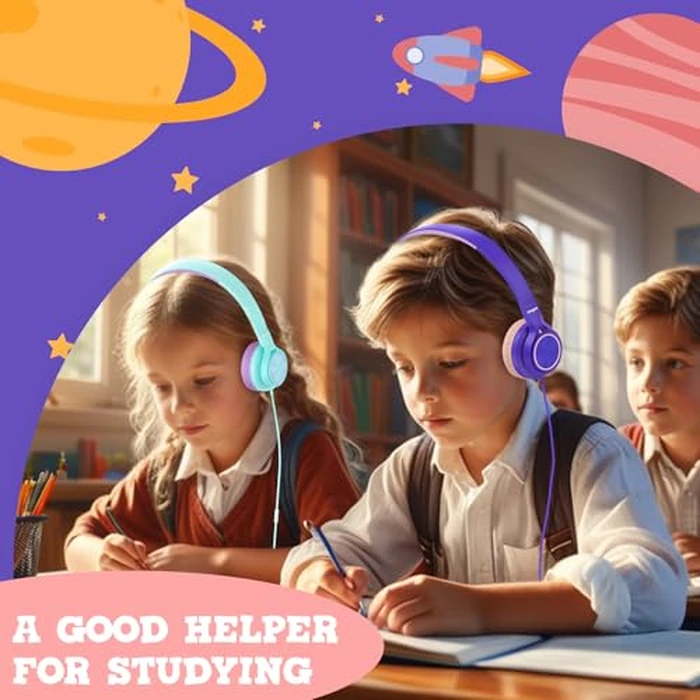 VkingMoR Kids Headphones for School Travel, Upgrade USB Type C Safe Volume 94dB, with Mic HD Stereo Sound Foldable On-Ear Headphones for Boys/Girls/Students/Tablet/Travel Purple by VkingMoR - Image 6