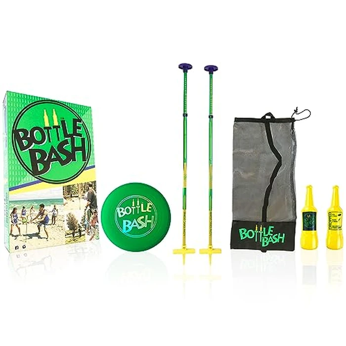Bottle Bash Outdoor Flying Disc Game Set - Disc Toss Game for Family, Adult & Kids, Backyard and Beach Game - Frisbee Target Lawn Game with Poles & Bottles (Beersbee & Polish Horseshoes) by Poleish Sports - Image 1