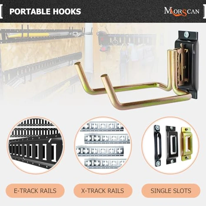 10 Pack E Track Heavy Duty Shovel Hanger, Large Steel Tool Hook Double J Hook for Store Long Handled Tools in Trailers, Trucks, Vans, Warehouses, Garages, Workshop, Garden Tools Organizers Storage by MorScan - Image 4