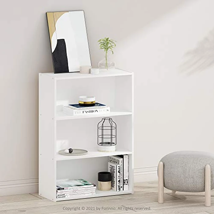 Furinno PASIR Book Shelf, 3-Tier Bookshelf, Storage Shelves Bookcase, 9.7 x 23.7 x 31.5, for Living Room, Bedroom, Home Office, Plain White by Furinno - Image 2