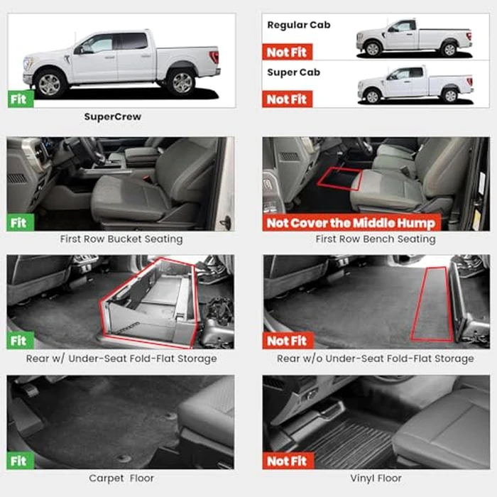 LASFIT Floor Mats for Ford F-150 2015-2025 2026 | F150 Lightning 2022-2026 SuperCrew (Rear w/Fold Flat Storage) Carpet Floor All Weather Car Liners TPE Truck Mats - 1st and 2nd Row, 3pcs Black by LASFIT - Image 2