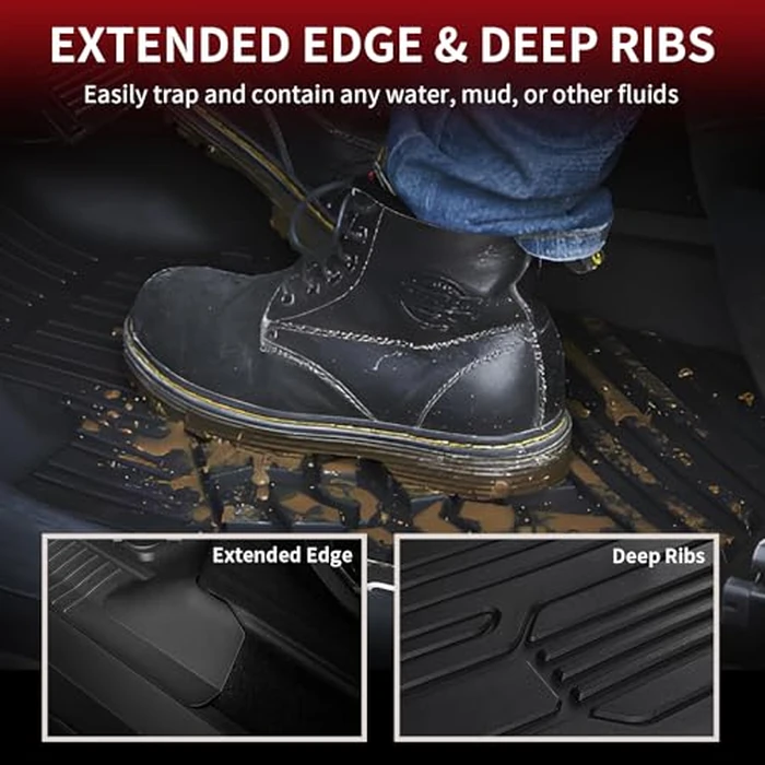 LASFIT Floor Mats for Ford F-150 2015-2025 2026 | F150 Lightning 2022-2026 SuperCrew (Rear w/Fold Flat Storage) Carpet Floor All Weather Car Liners TPE Truck Mats - 1st and 2nd Row, 3pcs Black by LASFIT - Image 3