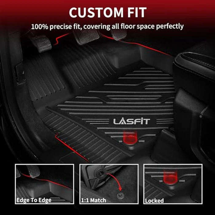 LASFIT Floor Mats for Ford F-150 2015-2025 2026 | F150 Lightning 2022-2026 SuperCrew (Rear w/Fold Flat Storage) Carpet Floor All Weather Car Liners TPE Truck Mats - 1st and 2nd Row, 3pcs Black by LASFIT - Image 4