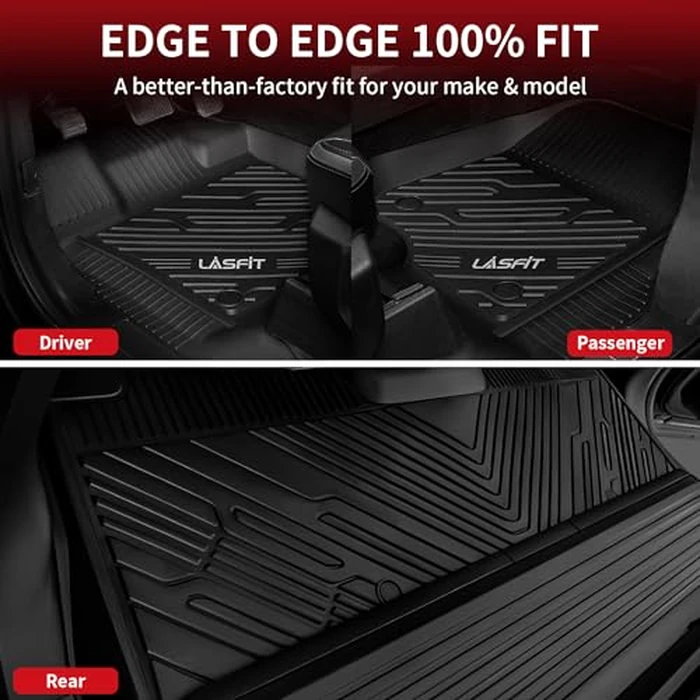 LASFIT Floor Mats for Ford F-150 2015-2025 2026 | F150 Lightning 2022-2026 SuperCrew (Rear w/Fold Flat Storage) Carpet Floor All Weather Car Liners TPE Truck Mats - 1st and 2nd Row, 3pcs Black by LASFIT - Image 5