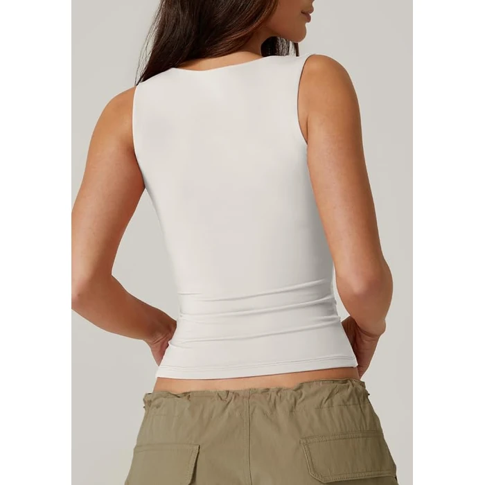 QINSEN Woman's Sweetheart Neck Crop Top Double Layered T Shirts Sleeveless Tank White S by QINSEN - Used - Like New condition