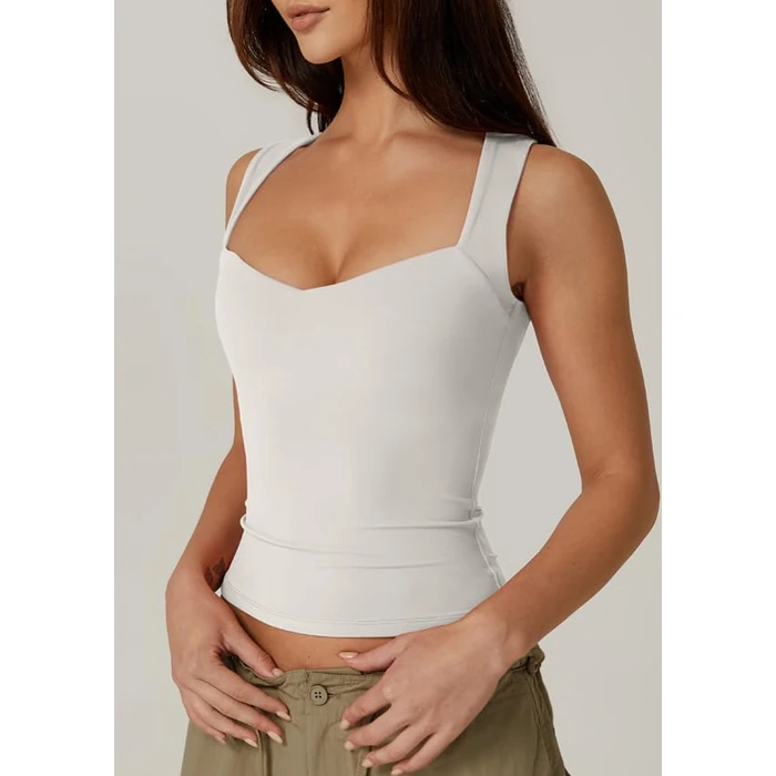 QINSEN Woman's Sweetheart Neck Crop Top Double Layered T Shirts Sleeveless Tank White S by QINSEN - Image 2