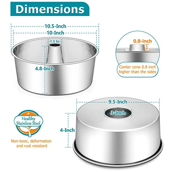 E-far Angel Food Cake Pan, 10-Inch Stainless Steel Tube Pan for Baking Pound Chiffon Cake, One-piece Design & Non-toxic, Dishwasher Safe by E-far - Image 2